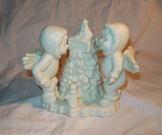   porcelain creamy white 2 angels and Christmas tree 4 high  