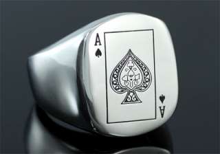 Playing Card Poker Ace Stainless Steel Health Ring R137  