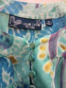  Susan Graver plus Sz 1X 2X 3X Pink/ Blue Chiffon Printed Flutter top 