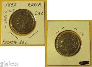 1852 Large One Cent Rare Error Coin Rotated Reverse  