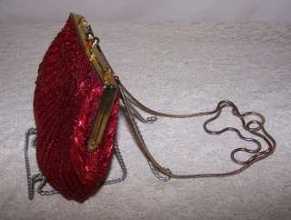 Vintage Red Beaded Mini Purse Hand Made In China  