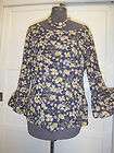 Jill Blue Floral Scoop Neck 3/4 Sleeve Knit Top Size 