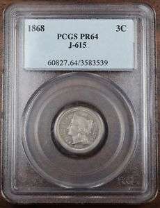 1868 3 Cent Pattern Coin, Judd 615, PCGS PR 64  