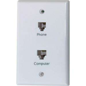 GE White RJ 11/RJ 45 Phone and Network Wall Plate 76536 at The Home 