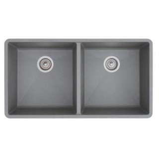  Composite 37x20x9.5 0 Hole Equal Double Kitchen Sink in Metallic Gray