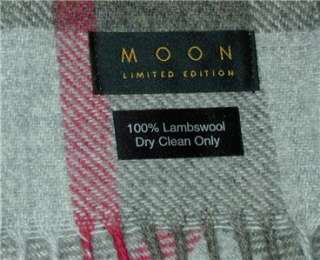 Moon Lambswool Wool Throw Blanket NWT Red and Gray Plaid Limited 