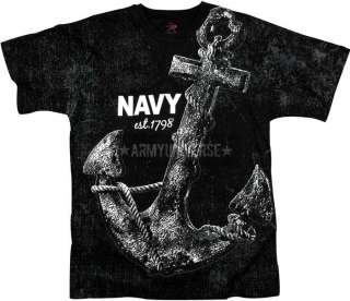 Black US Navy Anchor Vintage T Shirt  