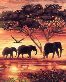Malen nach Zahlen Schipper Elefanten   Karawe 80x50 cm 3 teilig 