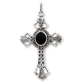 Brand New Silver 925 Antiqued Black Onyx Cross Pendant  