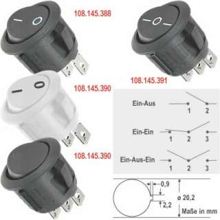 Wippschalter einpolig rund 4 Varianten bestellbar  