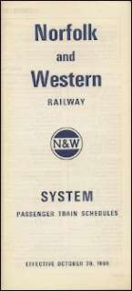   12 page train schedule and system map for the norfolk and western