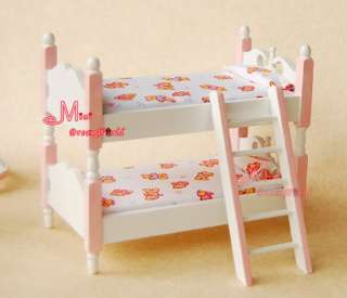 12 Dollhouse Furniture Nursey White PINK BABY BEAR Bunk Bed W/Ladder 