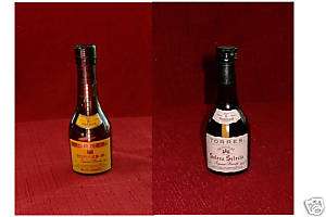 Torres Brandy Set of 2 Mini Bottles w/ Spain Stamps  