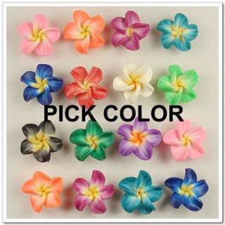 50 PCS Pick Color Polymer Clay Fimo Plumeria Flower Beads 20mm  
