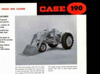 Case 190 Front End Loader Specs Brochure 1958 exc  