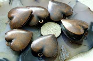 Antique Copper Brass Filigree Heart Locket Charm Pendant 22.5x24.5mm 