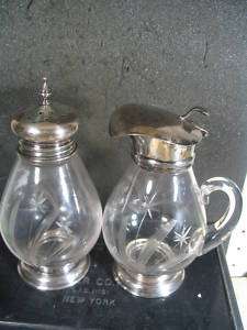 Whiting Sterling & Etched Glass SUGAR SHAKER & SYRUP  