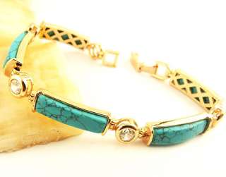 Amazing Precious Turquoise 14k Yellow Gold Filled Bracelet 17.5cm Free 