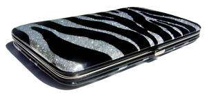 Zebra Black Silver Glitter Designer Clutch Case Wallet  