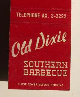 1950s Matchbook Old Dixie Southern Barbecue Los Angeles  