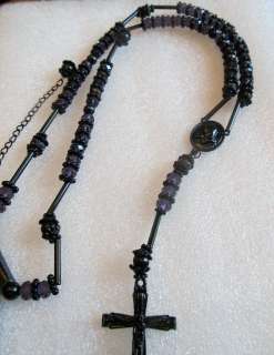 Crystal Black and Purple Rosary Necklace New Hip Hop  