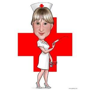 Karikatur vom Foto nette Krankenschwester   Poster 40x30cm  