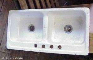 Heavy Cast Iron Double Sink, Needs Refinished, 42 x 21  