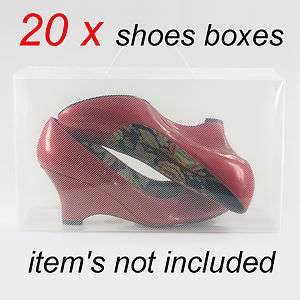 20 X Clear stackable plastic womens shoe storage boxes  