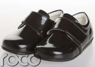 BABY BOYS BLACK VELCRO WEDDING FORMAL SHOES for suits  