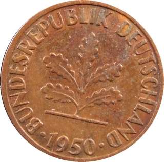 German Federal Republic ~ 1 Pfennig ~ 1950 G ~  