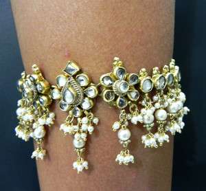 INDIA BOLLYWOOD Gold Plated POLKI White Armlet Armband Kundan Bridal 