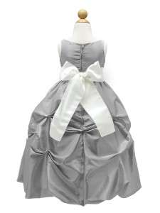 Silver Taffeta Flower Girl Dress Pick Your Sash Size 2 4 6 8 10 12 