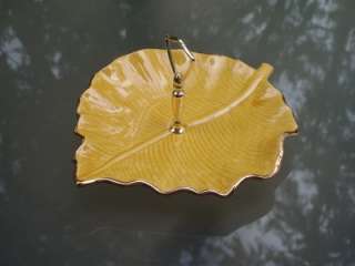 Vintage Yellow Gold Leaf Shaped Candy Dish Nut Bowl Tray  
