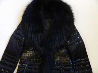 GUCCI Long Black DOWN Fitted Jacket/Coat/Parka Patent Leather and Fox 