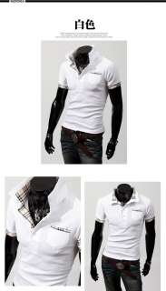   Mens Grid Patched Slim Short Sleeves Polo shirts M L XL XXL  