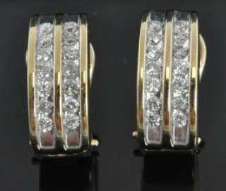   White 14K Gold Diamond Omega French Clip Huggie Hoop Earrings  
