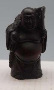 Hand Carved Wooden Japanese Netsuke   Buddha Hotei / Budai  