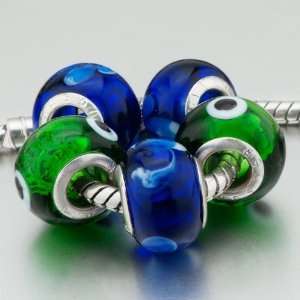  5 Deep Blue Green Beads Fit Pandora Charms (include 