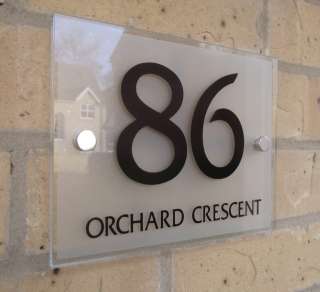 House Number Sign Plaque Modern Frosted Glass Effect  