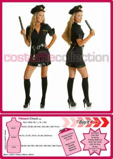 Ladies Black Cop Police Officer Uniform Fancy Dress Halloween Costume 