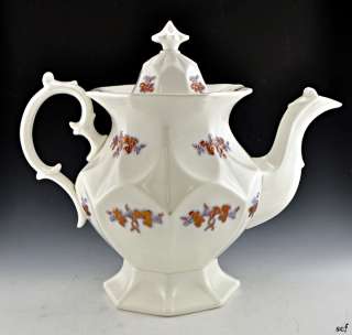   Antique Creamware Teapot w/Copper Luster Grapeleaf Accents 1844  