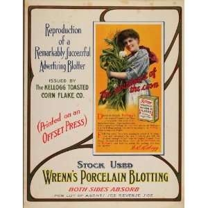  1913 Advertising Blotter Kelloggs Corn Flakes UNUSUAL 