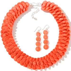   King Salmon Coral Sterling Silver Necklace and Earrings Set 