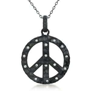   Sterling Silver Clear Cubic Zirconia Peace Sign Necklace Jewelry