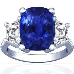    18K White Gold Cushion Cut Blue Sapphire Three Stone Ring Jewelry