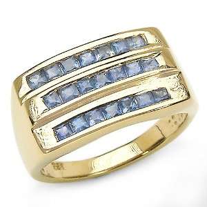   Sapphire Square Sterling Silver Ring With 14 Karat Yellow Gold Plating