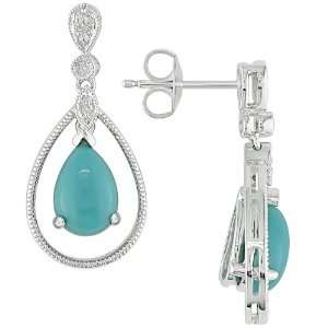  14k White Gold Turquoise and Diamond Tear Drop Earrings Jewelry
