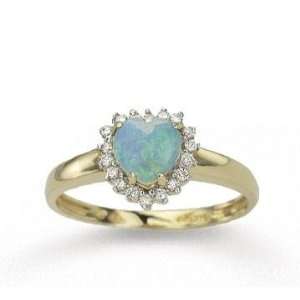    14k Yellow Gold Heart Shaped Opal 0.15 Carat Diamond Ring Jewelry