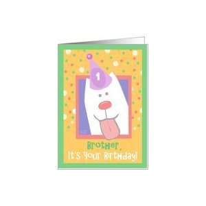  1st Birthday, Brother, Happy Dog, Party Hat Card Health 