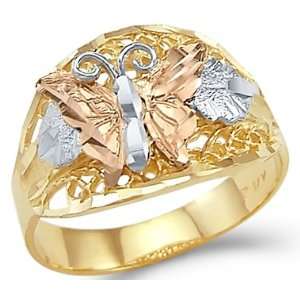   14k Yellow White Rose Tri Color Gold Butterfly Ring New Jewelry